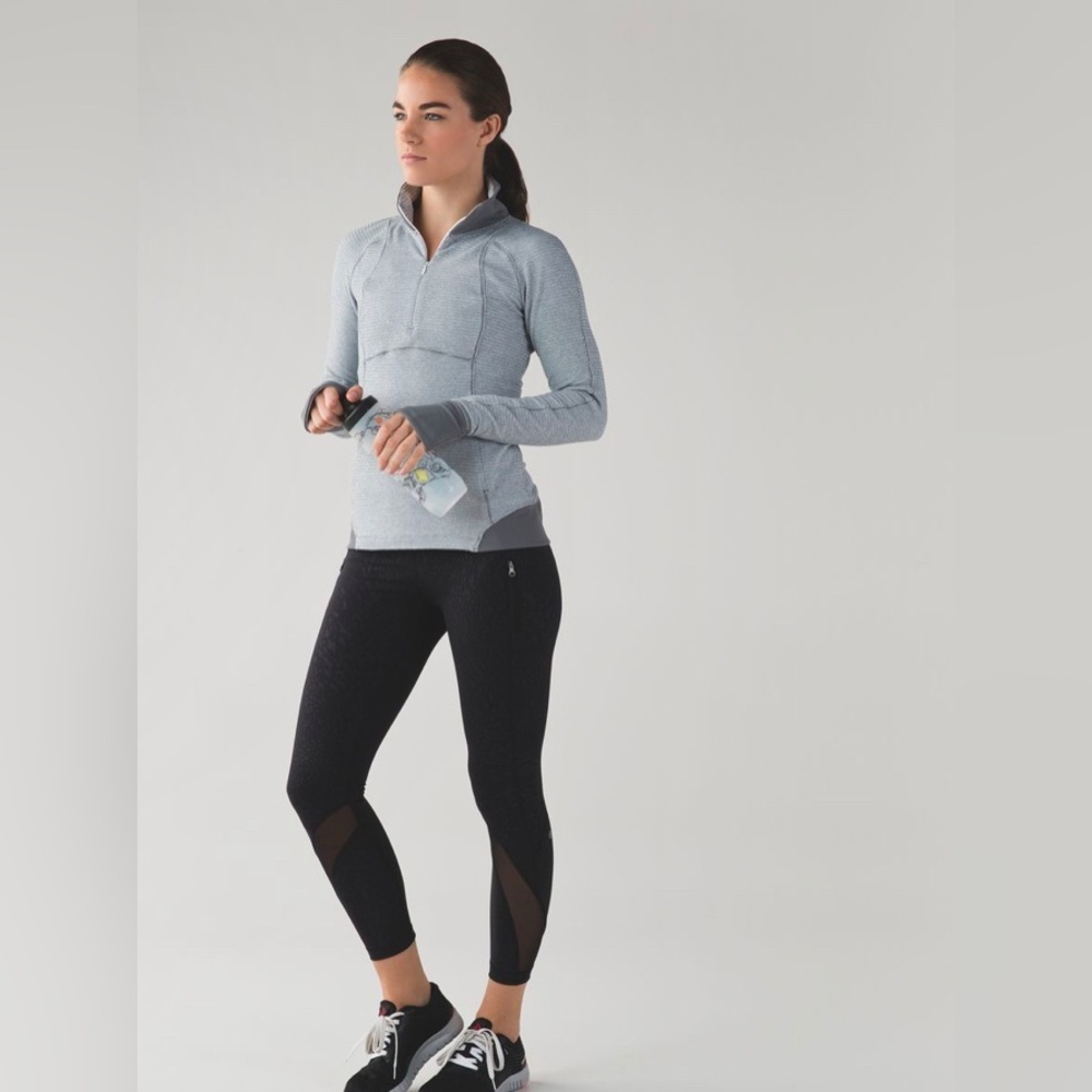 🍋🍋Lululemon Runderful 1/2 Zip Mini Check Pique White Heathered Slate / Slate